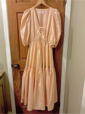 Loud Bodies Size 10 Puff Puff-Sleeve Pastel Pink Tiered Maxi Dress in EUC